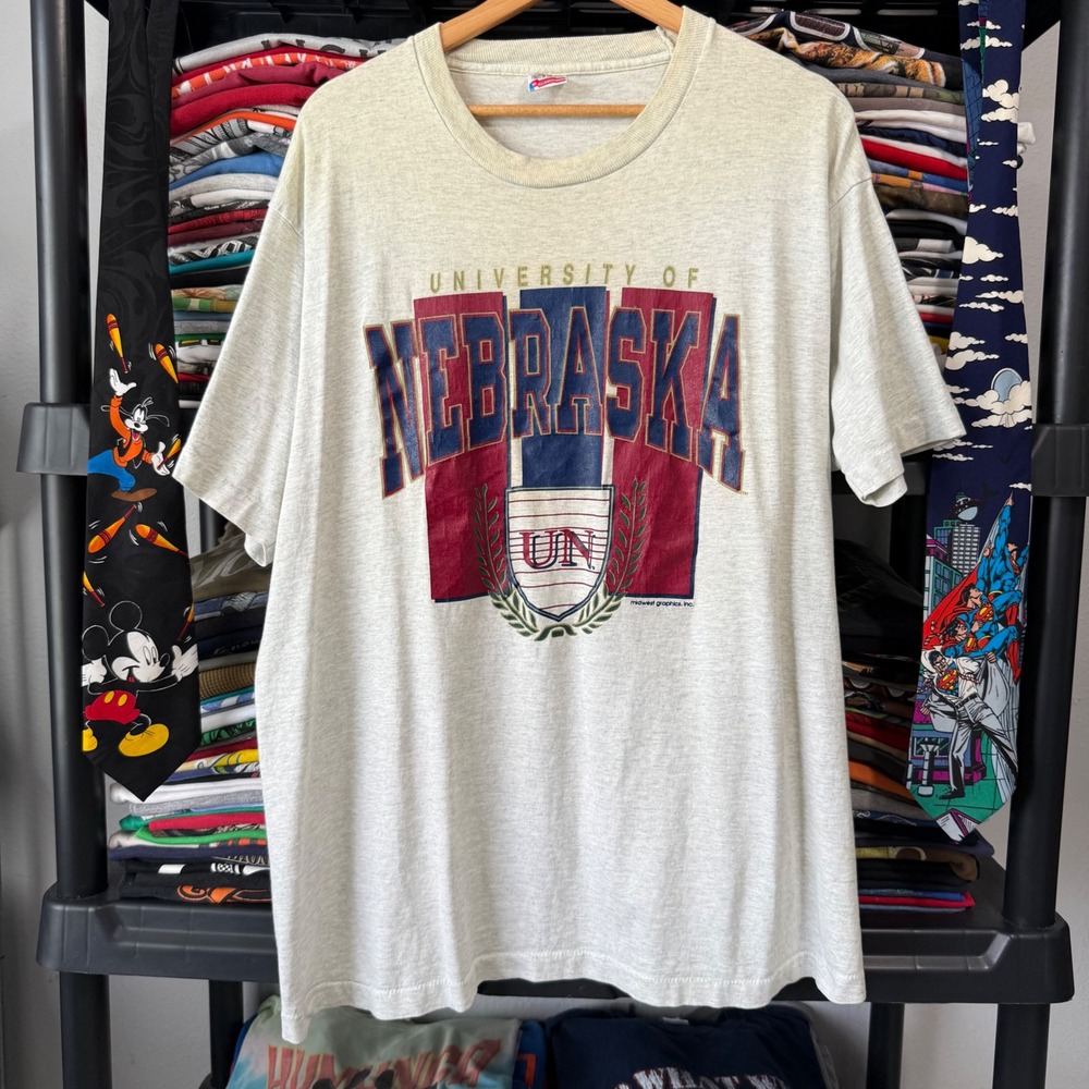 Vintage Grey University Of Nebraska Graphic T-Shirt XL Light Marks